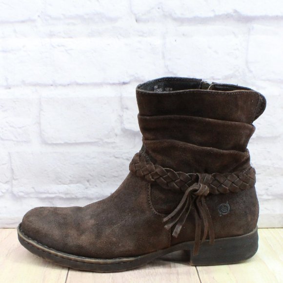 Born Shoes - Born Abernath Brown Suede Side Zipper Fashion Ankle Boots Size 8 Medium